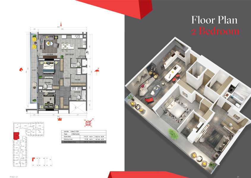 2 Bedroom, Size 1357 Sq Ft